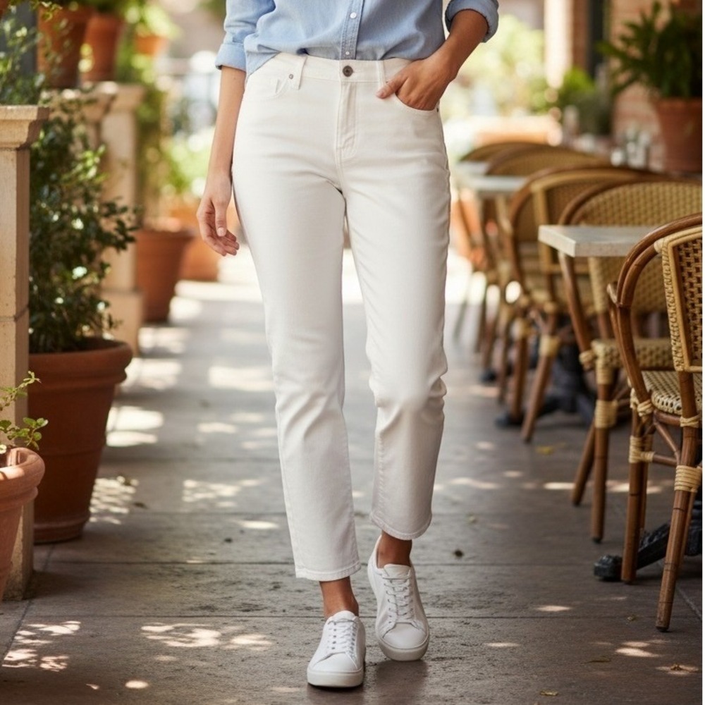 J Brand Cropped Ellis awaken Straight‎ Leg Cotton Stretch white Jeans 28